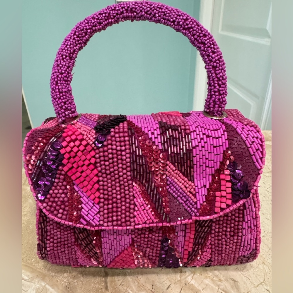 Anthropologie Pink Beaded Evening Handbag NWT